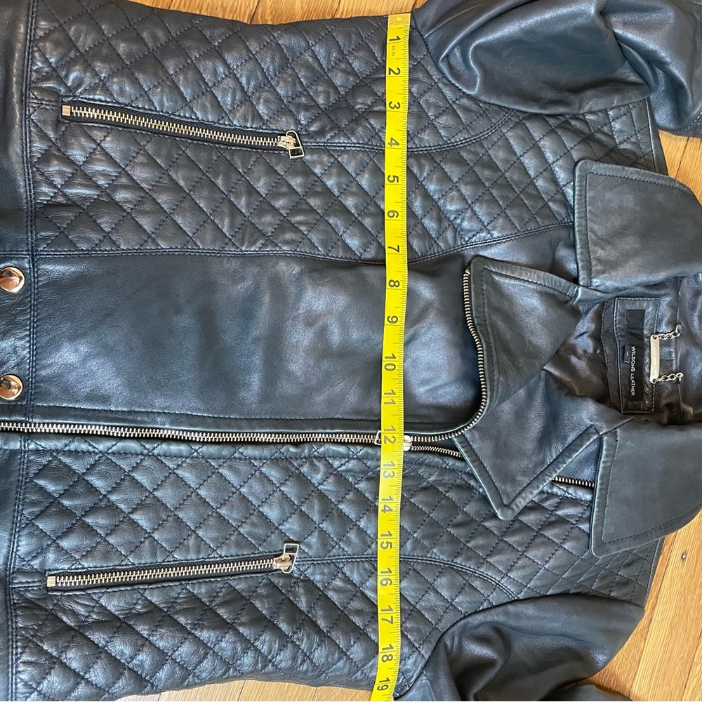 Wilsons Leather Quilted Navy Moto Jacket - Picture 5 of 7